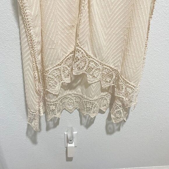Lovestitch Kaftan Dress Ivory Small-Medium Chevron V Neck Crochet Lace Trim - Picture 3 of 13